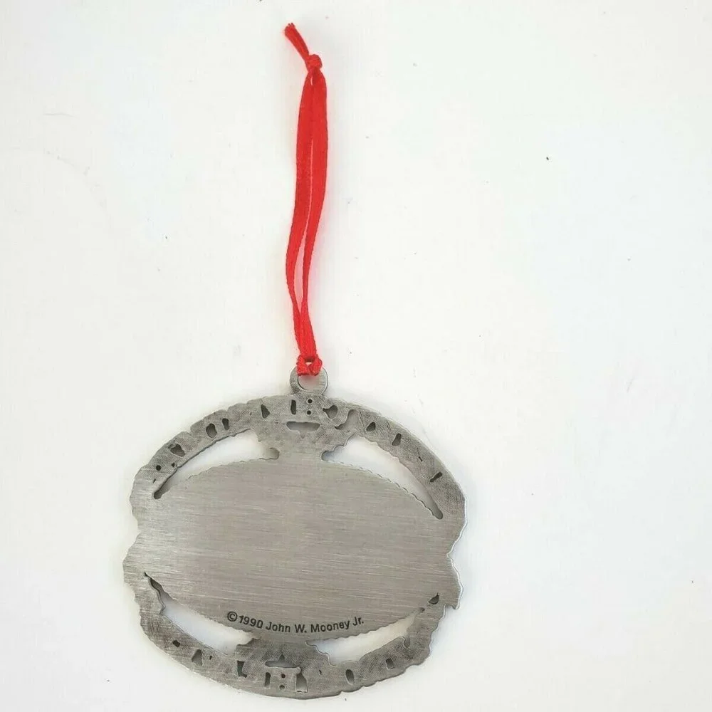 Merry Christmas From Heaven Pewter Ornament - 1990 John W. Mooney Jr. 3” EUC